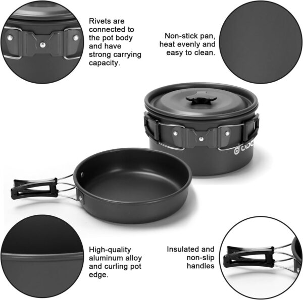 Odoland 15pcs Camping Cookware Mess Kit, Non-Stick Lightweig...