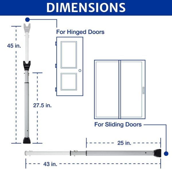 BRINKS- Portable Door Security Bar, Silver- Adjustable Secur...