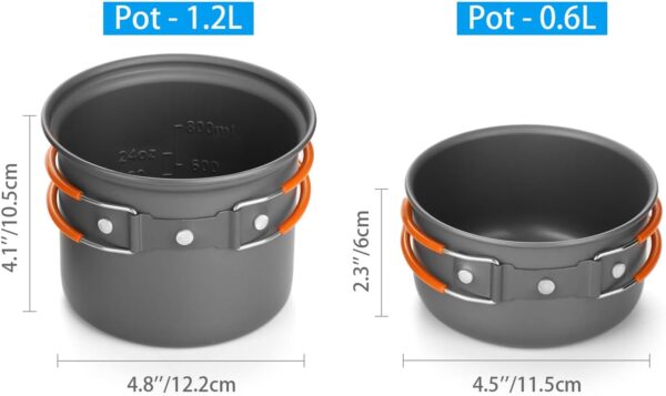 Odoland 6pcs Camping Cookware Mess Kit with Lightweight Pot,...