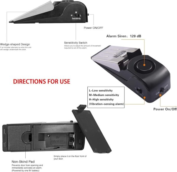 Portable Door Lock & Door Stop Alarm Set, Dual Protection Ho...