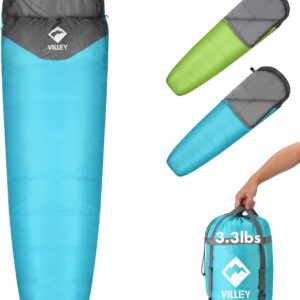 VILLEY Mummy Sleeping Bag, Lightweight Backpacking Sleeping ...