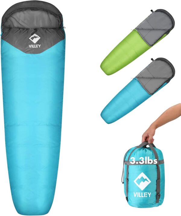 VILLEY Mummy Sleeping Bag, Lightweight Backpacking Sleeping ...