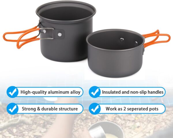 Odoland 6pcs Camping Cookware Mess Kit with Lightweight Pot,...