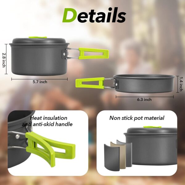 15pcs Camping Cookware Mess Kit,Non-Stick Lightweight Pots S...