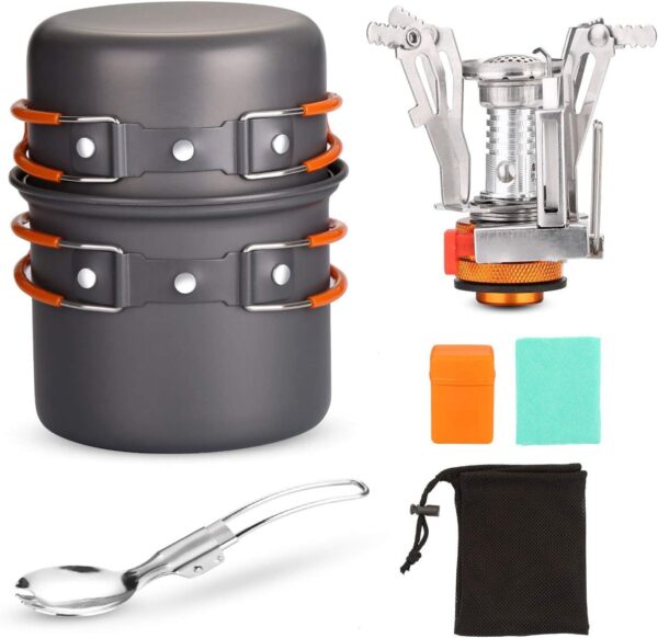 Odoland 6pcs Camping Cookware Mess Kit with Lightweight Pot,...