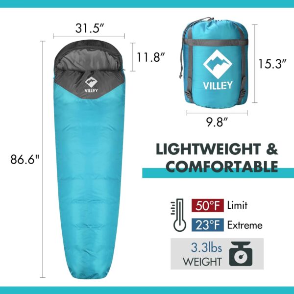 VILLEY Mummy Sleeping Bag, Lightweight Backpacking Sleeping ...