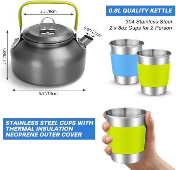 Odoland 15pcs Camping Cookware Mess Kit, Non-Stick Lightweig...