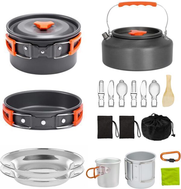 Camping Cooking Set Camping Cookware Outdoor Aluminum Mess K...