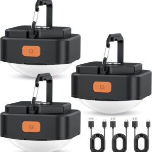 3 Pcs Black LED Camping Lights Tent Lights Portable Recharge...