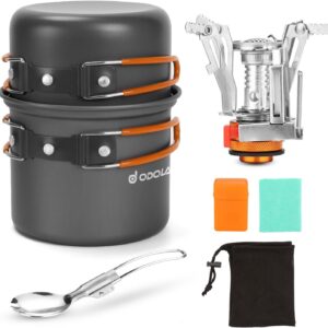 Odoland 6pcs Camping Cookware Mess Kit with Lightweight Pot,...