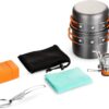 Odoland 6pcs Camping Cookware Mess Kit with Lightweight Pot,...
