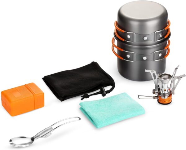 Odoland 6pcs Camping Cookware Mess Kit with Lightweight Pot,...