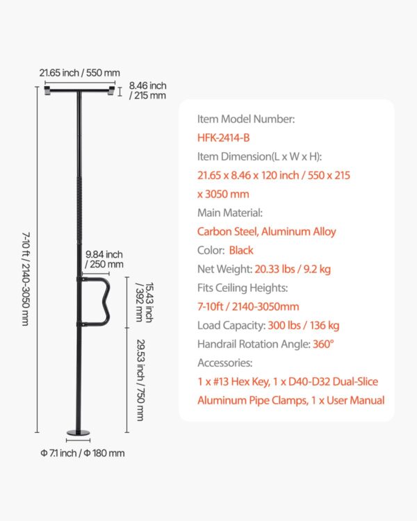 VEVOR Floor-to-Ceiling Transfer Pole, Tension Mounted Bathro...