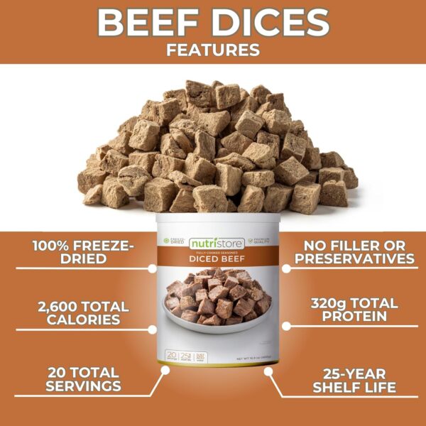 Nutristore Freeze Dried Beef Dices | Pre-Cooked Meat for Bac...