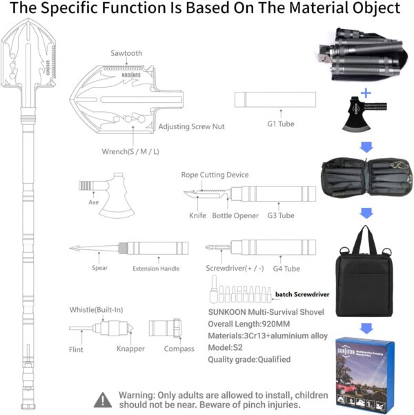 Survival Shovel Survival Axe, Camping Folding Shovels Hatche...