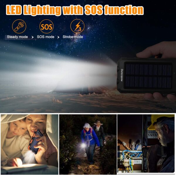 Solar Charger Power Bank, 20000mAh Portable Outdoor Waterpro...