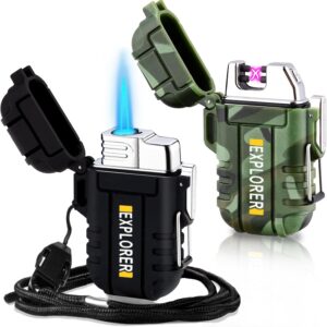 2 Pack Waterproof Lighter Outdoor Windproof Torch Lighter Du...