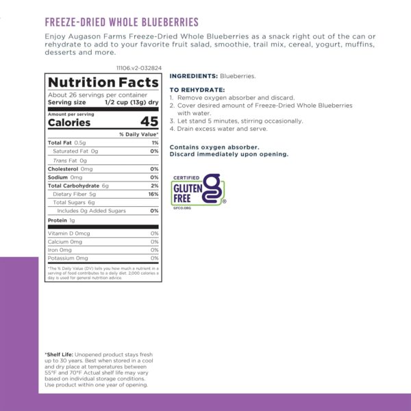 Augason Farms Freeze Dried Whole Blueberries Can, Emergency ...