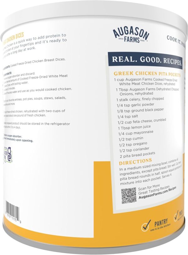 Augason Farms Cooked Freeze Dried White Meat Chicken Dices C...