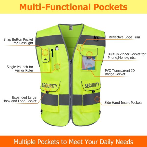 TCCFCCT Security Vest for Men Women 9 Pockets High Visibilit...
