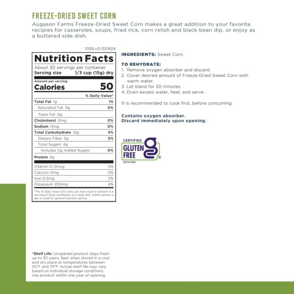 Augason Farms Freeze Dried Sweet Corn Can, Emergency Food Su...