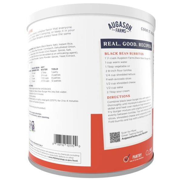 Augason Farms Black Bean Burger Mix Can, Certified Gluten Fr...