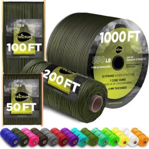 TECEUM 5/32" Paracord Rope 1000 – 1000ft / 200ft / 100ft / 5...
