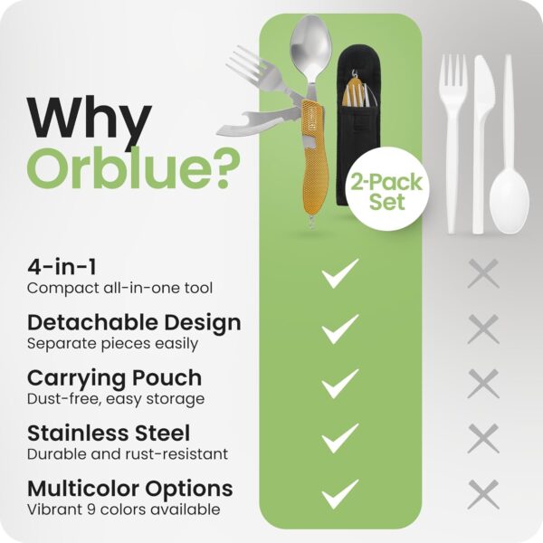 Orblue 4-in-1 Camping Utensils, 2-Pack, Portable Stainless S...