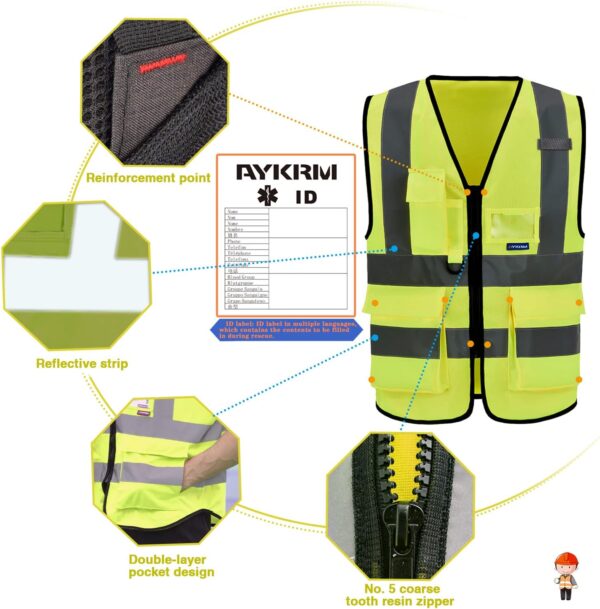 Reflective Security Safety Vests Heavy Duty with 7 Pockets a...