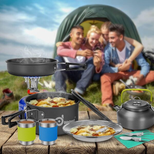 Odoland 15pcs Camping Cookware Mess Kit, Non-Stick Lightweig...