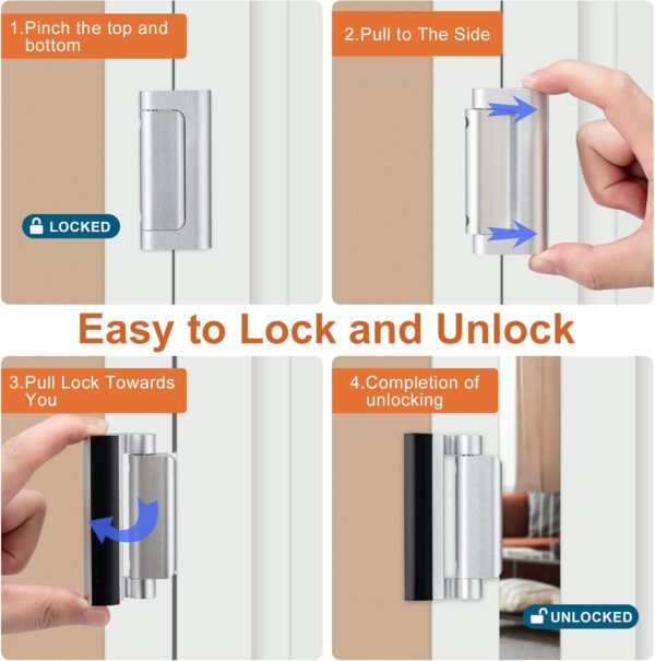 2 Pack Home Security Door Lock,Childproof Door Reinforcement...