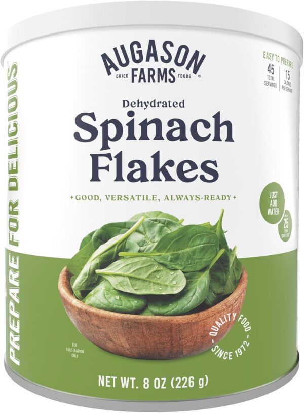 Augason Farms Dehydrated Spinach Flakes Can, Emergency Food ...