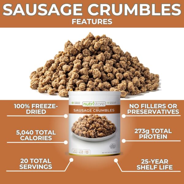 Nutristore Freeze Dried Sausage | Pre-Cooked Ground Pork Mea...