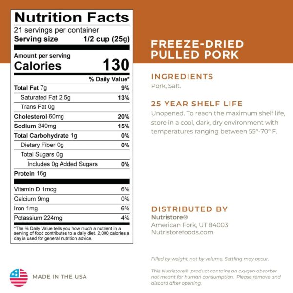 Nutristore Freeze Dried Pulled Pork | Pre-Cooked Shelf Stabl...