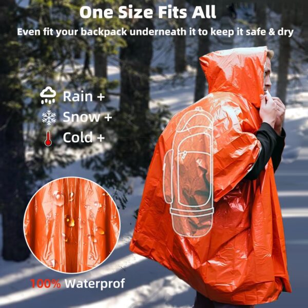 2025 Thickened Emergency Rain Poncho with Mylar Blanket Line...