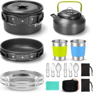 Odoland 15pcs Camping Cookware Mess Kit, Non-Stick Lightweig...