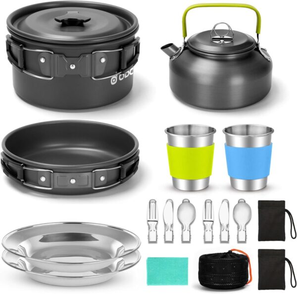 Odoland 15pcs Camping Cookware Mess Kit, Non-Stick Lightweig...