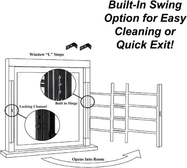 Grisham PP SPAG Window Security Bars with Quick-Release Egre...