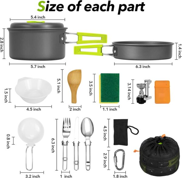 15pcs Camping Cookware Mess Kit,Non-Stick Lightweight Pots S...