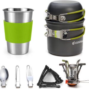 Odoland Camping Cookware Stove Carabiner Canister Stand Trip...
