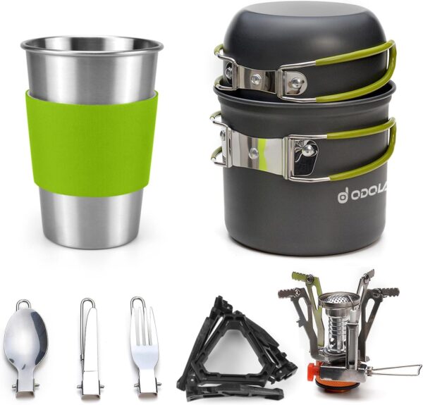 Odoland Camping Cookware Stove Carabiner Canister Stand Trip...