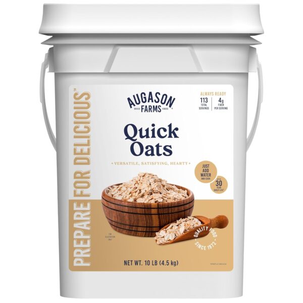 Augason Farms Quick Rolled Oats 4-Gallon Pail, Emergency Foo...