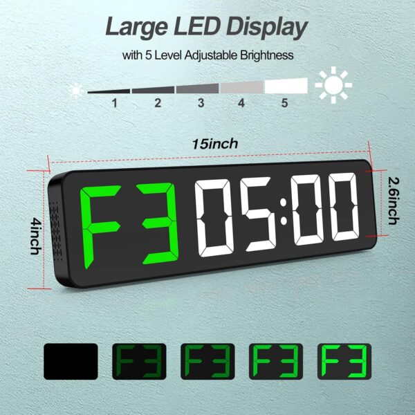 Gym Timer 15" Large LED Display Wall Clock | Interval Workou...