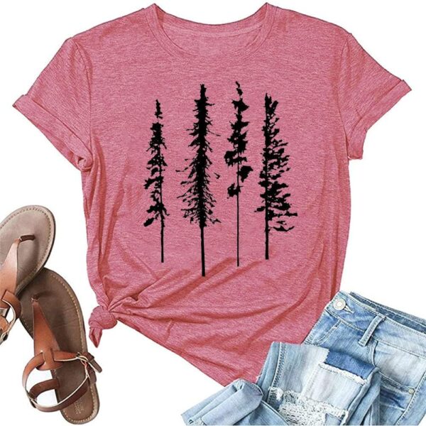 Funny Graphic Women Skinny Pine Tree Shirt Summer Hiking Cam...