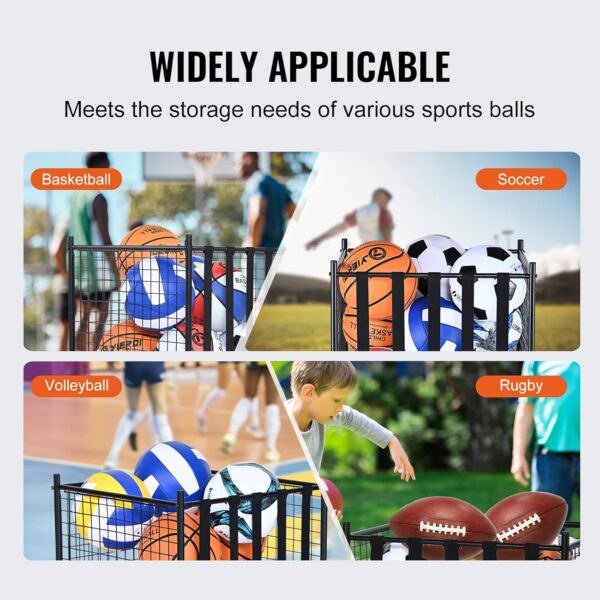 VEVOR Rolling Sports Ball Storage Cart, Lockable Basketball ...