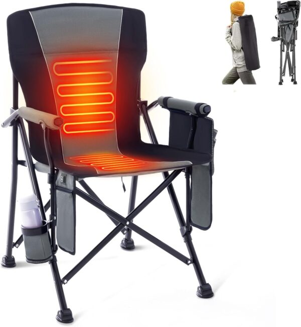 Heated Folding Camping Chair Portable for Outdoor Sports, Fu...