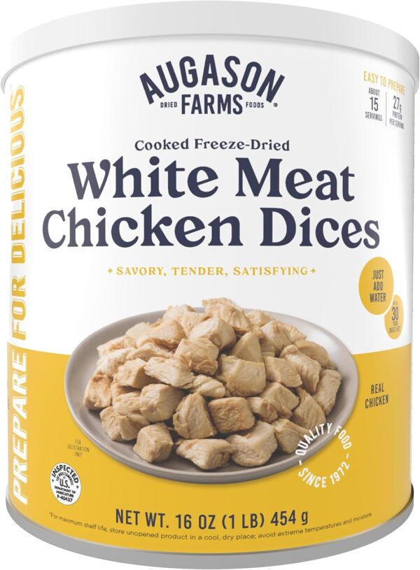 Augason Farms Cooked Freeze Dried White Meat Chicken Dices C...