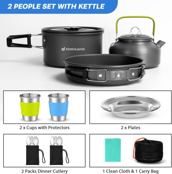 Odoland 15pcs Camping Cookware Mess Kit, Non-Stick Lightweig...