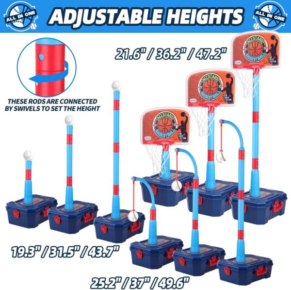 4 in 1 Basketball Hoop for Kids 1-3, 3-5, Toddler Basketball...