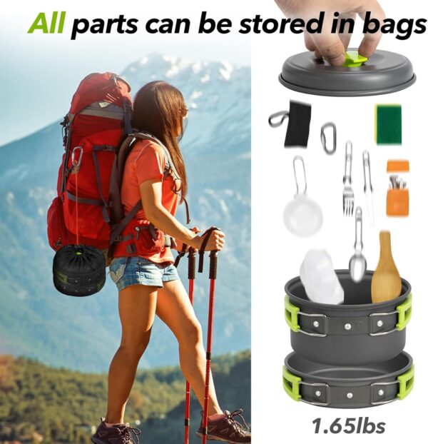 15pcs Camping Cookware Mess Kit,Non-Stick Lightweight Pots S...